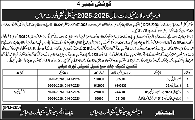 Municipal Committee Fort Abbas Tender Notice